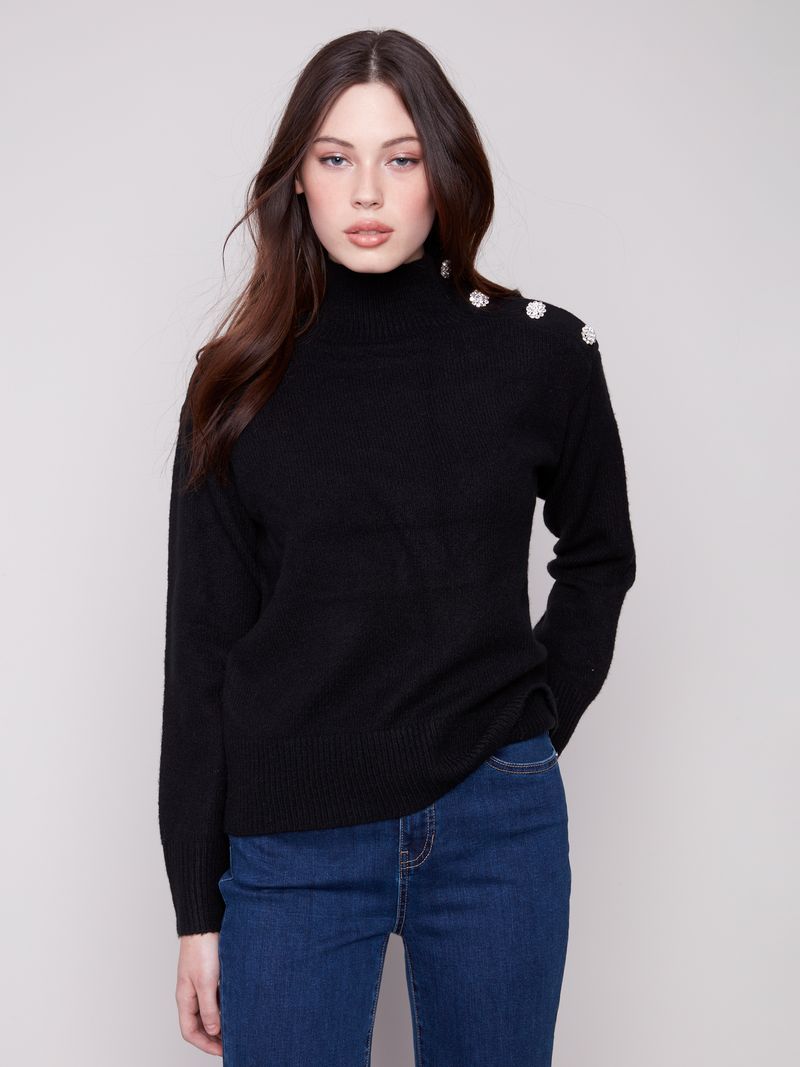 Long Sleeve Mock Neck with Fancy Button Detail C28888