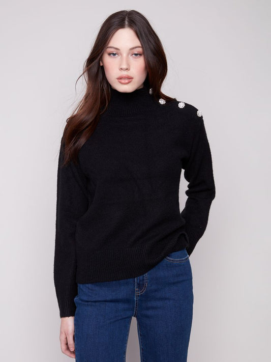 Long Sleeve Mock Neck with Fancy Button Detail C28888