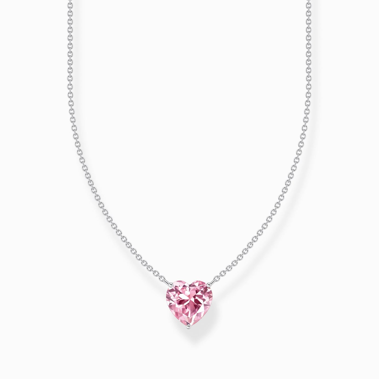 Silver necklace with pink heart