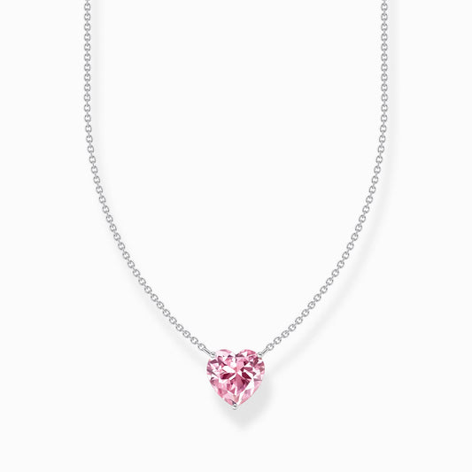 Silver necklace with pink heart