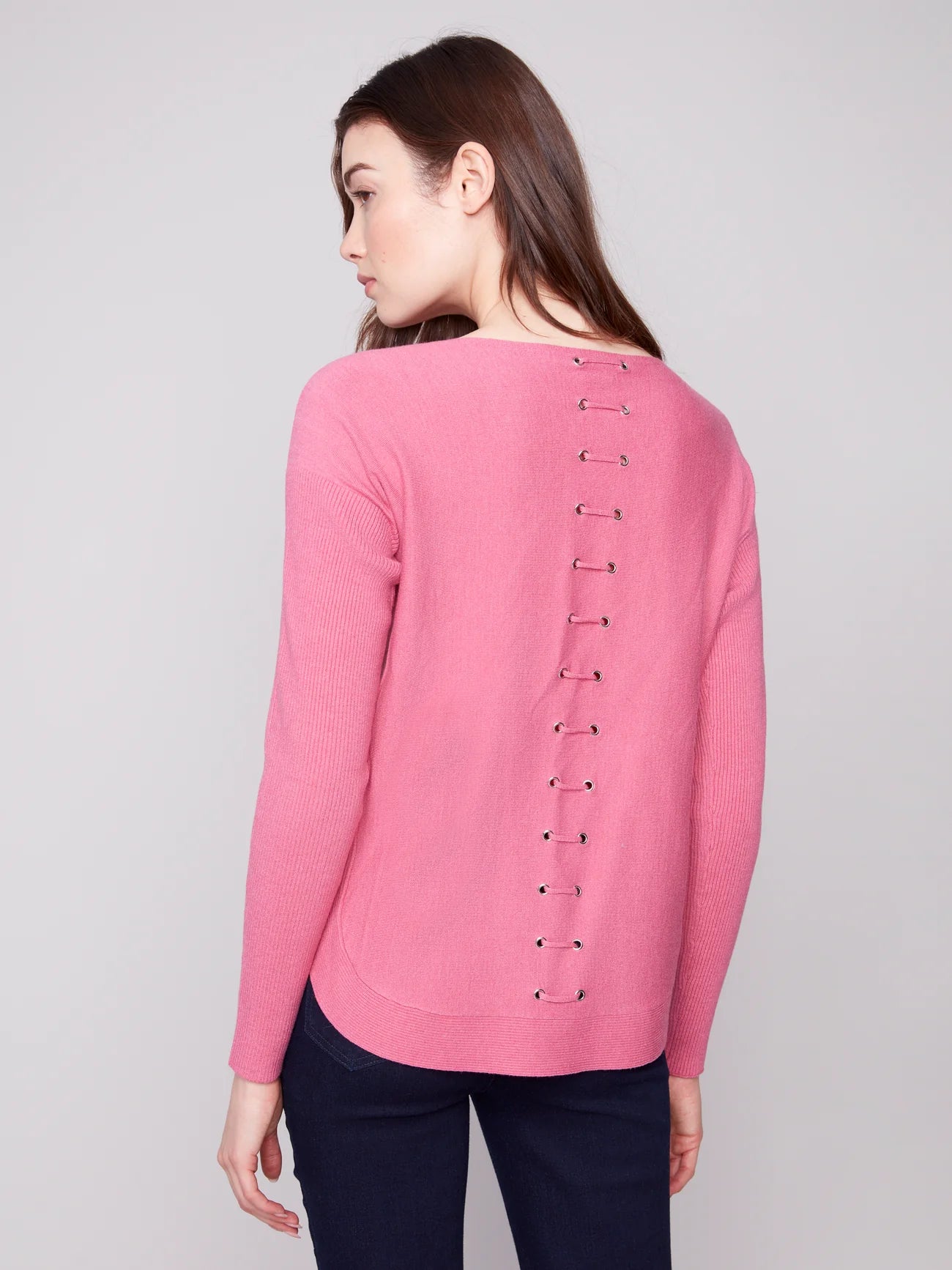 Long Sleeve sweater with eyelet lace back C2170Z