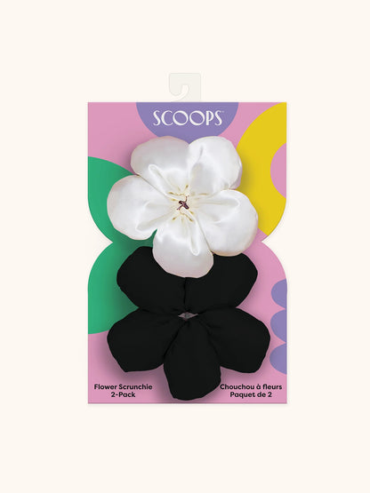 Flower Scrunchie Black and Beige