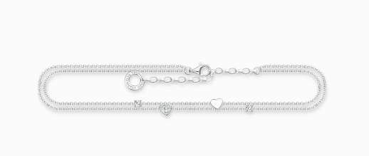 Anklet with hearts and white stones silver AK0040-051-14