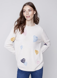 Embroidered Hearts Sweater C2373PR / 736A