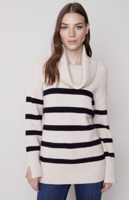 Striped Sweater with Cowl Neck C2600 736A