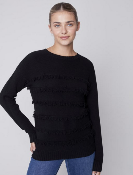Crew Neck Sweater with Frayed Detail C2583 / 736A