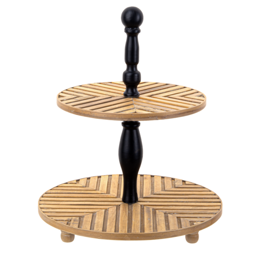 Chevron Inlay Two Tier Pedestal Stand