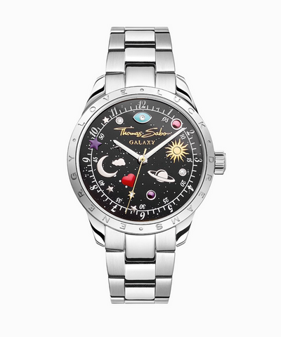 Watch with cosmic dial in black silver-coloured