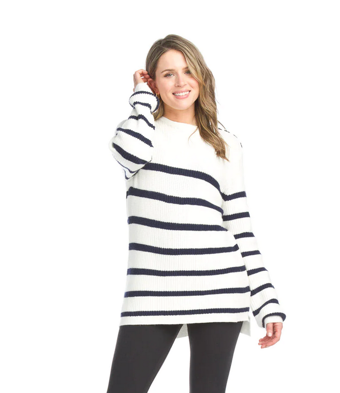 Knit Striped Sweater with Buttons ST-15276