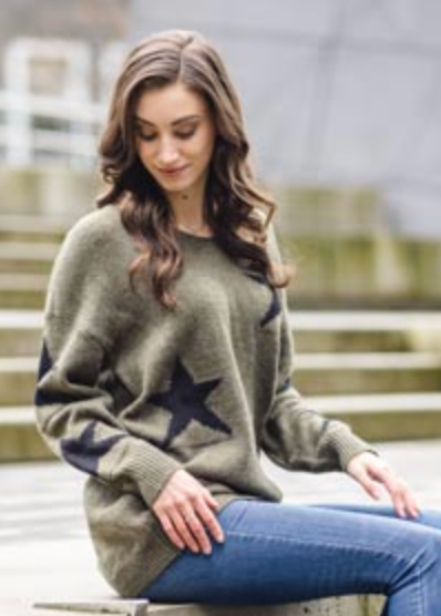 Wool Blend Star oversized Sweater ST-15204