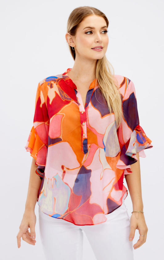 Printed Draped Sleeve Blouse 246140