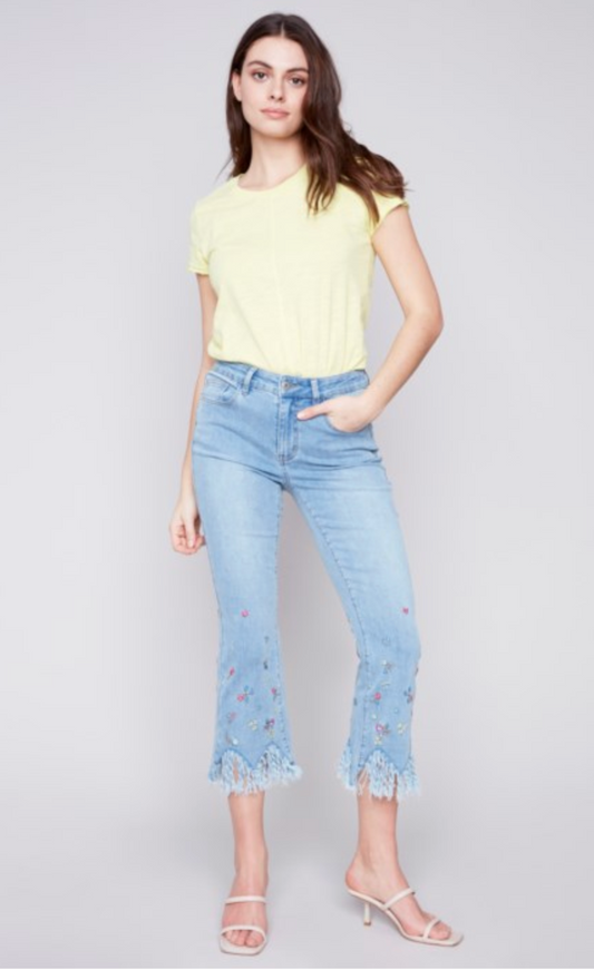 Embroidered Bootcut Leg Pant with Fringe C5398