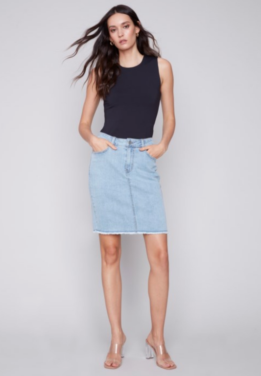 Bleached Blue Frayed Hem Denim Skort