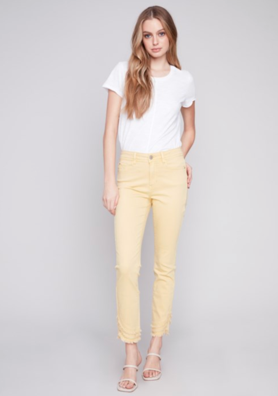 Ankle Pant With Slanted Fringe Lemon