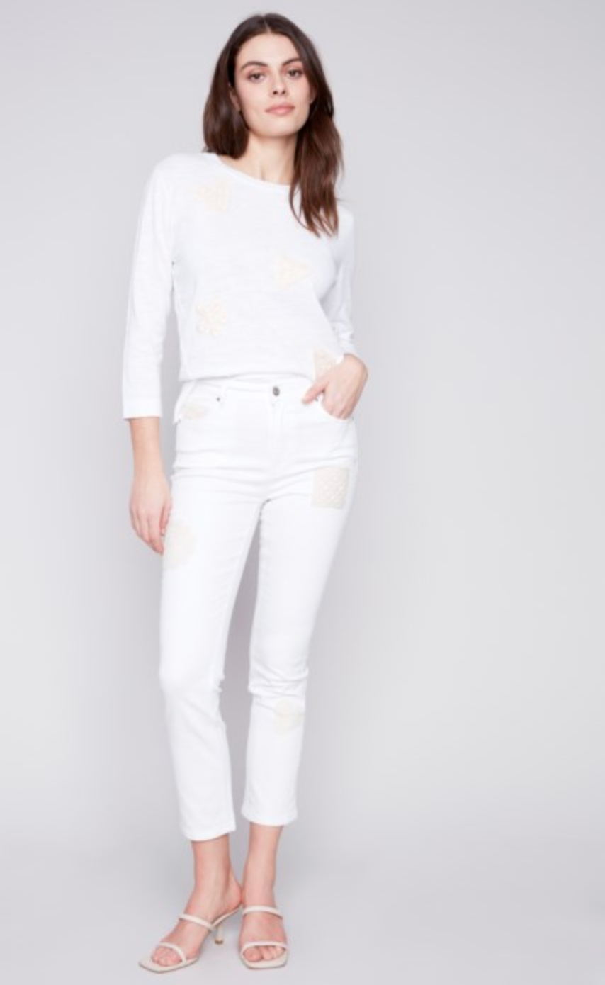 White Crochet Patch Pant C5509