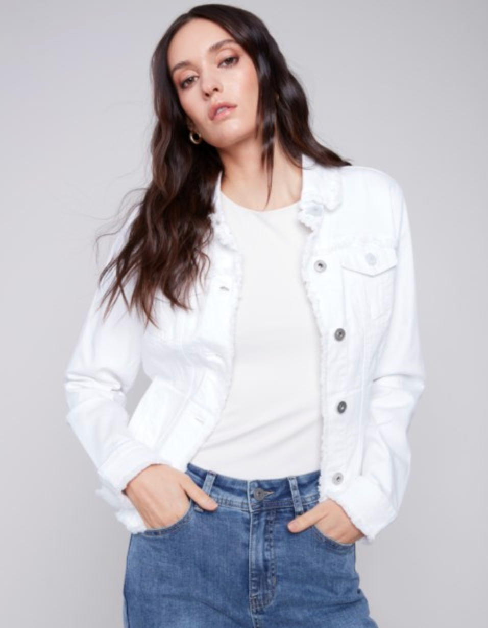 White Fringe Denim Jacket C6233R