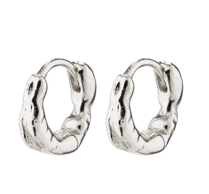 Eddy Recycled Organic Shaped Mini Huggie Hoops SILVER