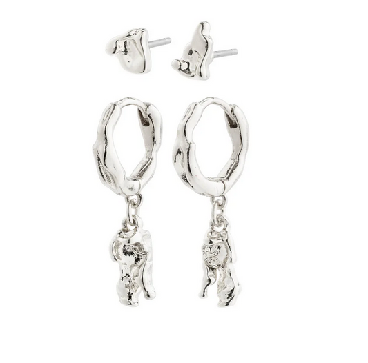 SEA recycled earrings, 2-in-1 set, silver-plated