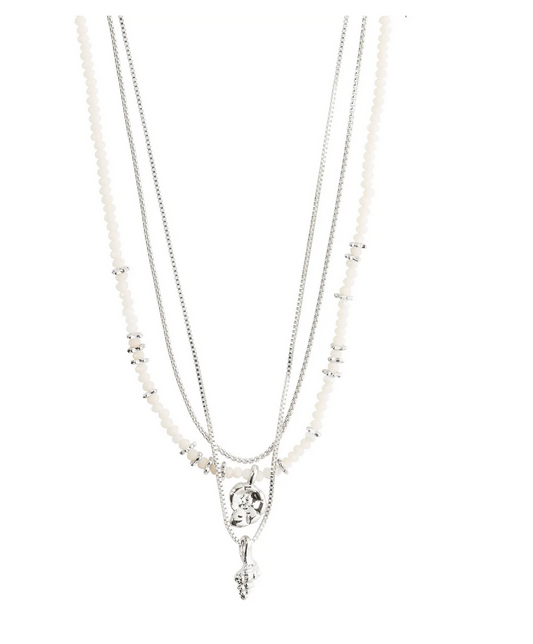 SEA necklace, 3-in-1 set, white/silver-plated