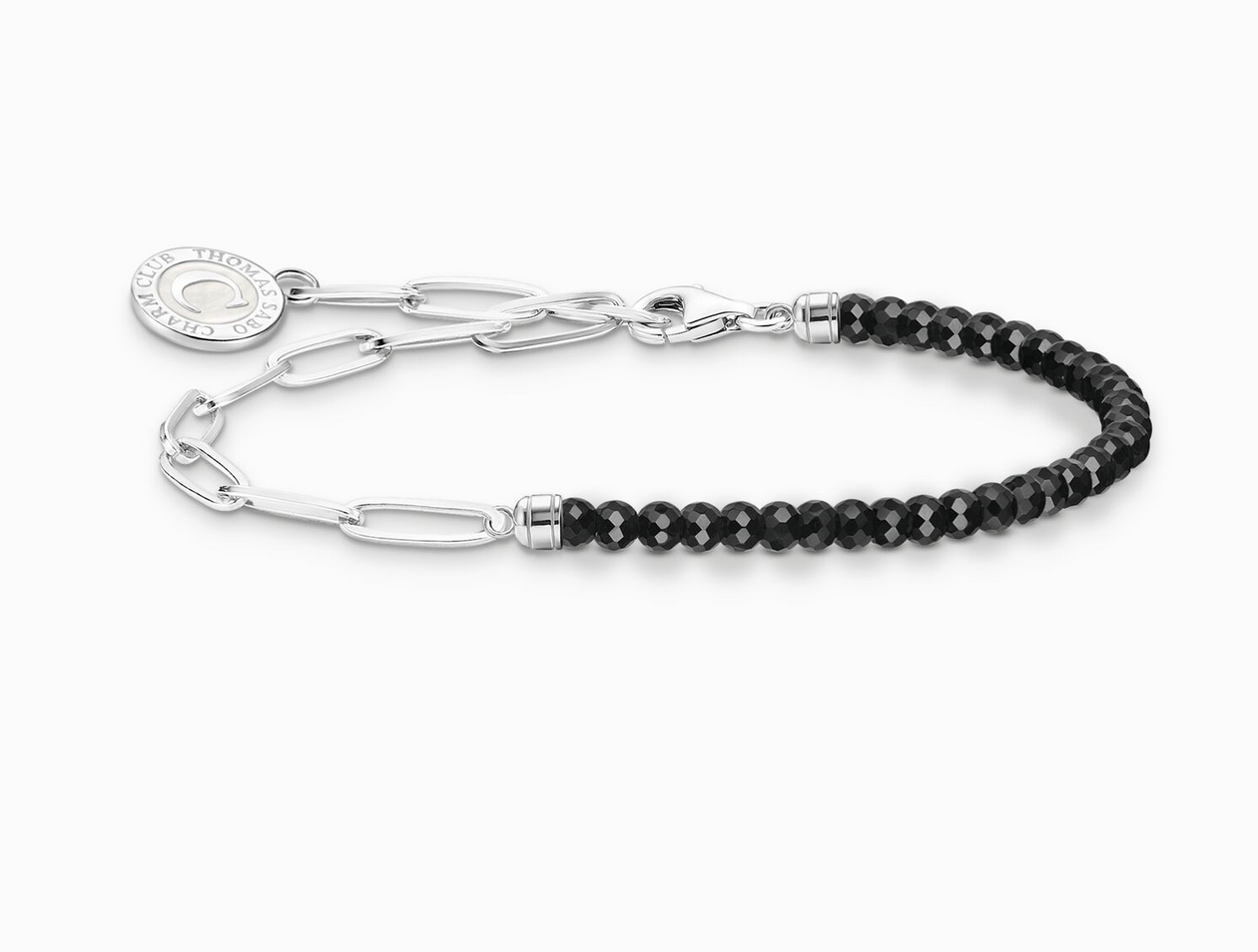 Member Charm bracelet with black onyx beads and Charmista disc silver