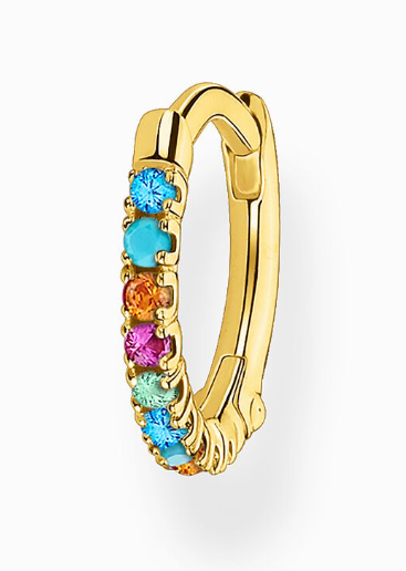 Single hoop earring colourful stones, gold