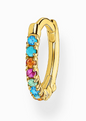 Single hoop earring colourful stones, gold