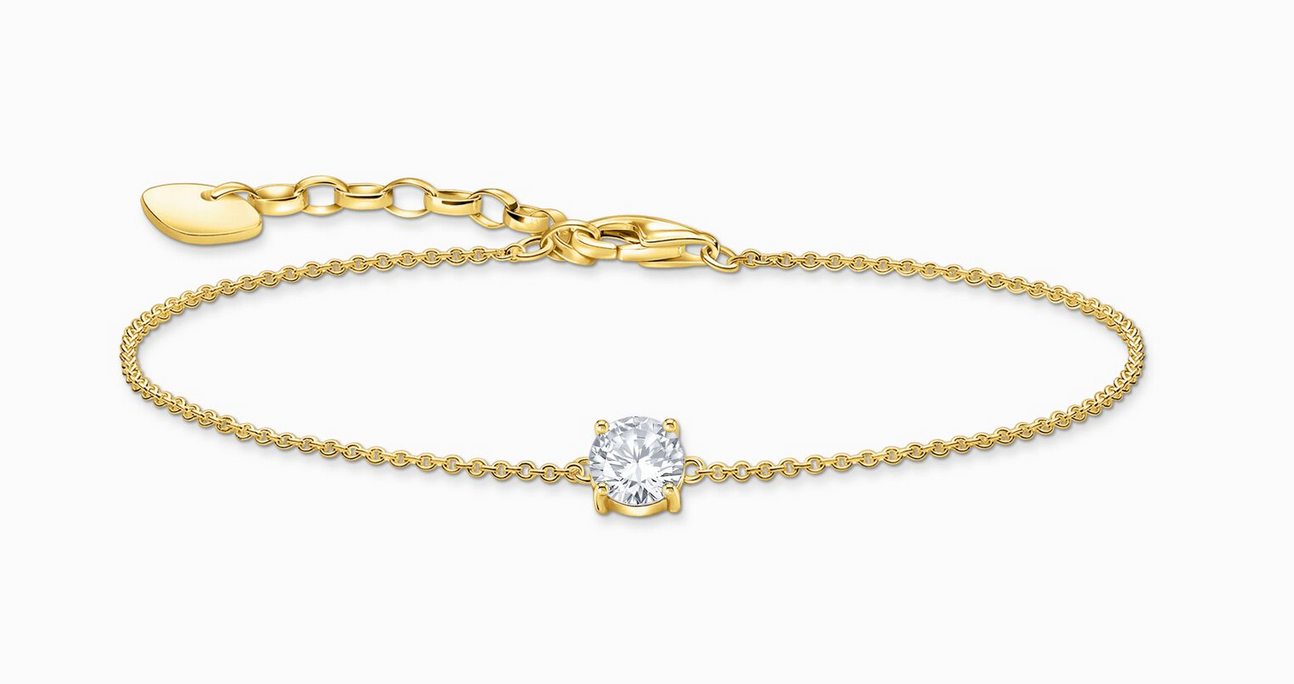 Gold-plated bracelet with white zirconia pendant