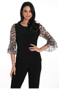 Knit top with leopard print fluted sleeve