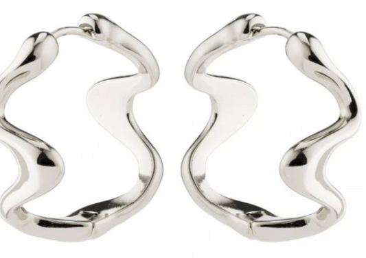 Wavy Hoops Silver Plated