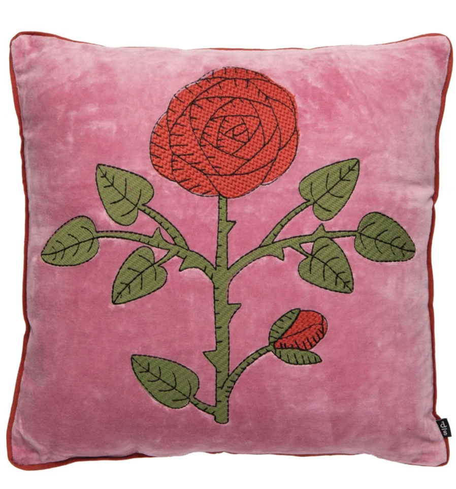 Rose Briar Embroidered Throw Pillow