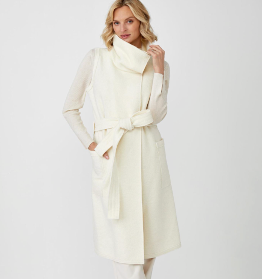 Wool Blend Belted Vest Dress, White