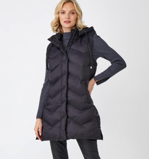 Long Puffer Vest, Black