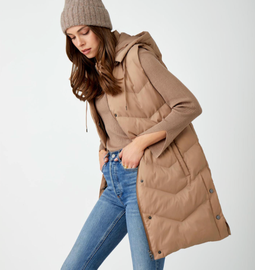 Long Puffer Vest, Taupe