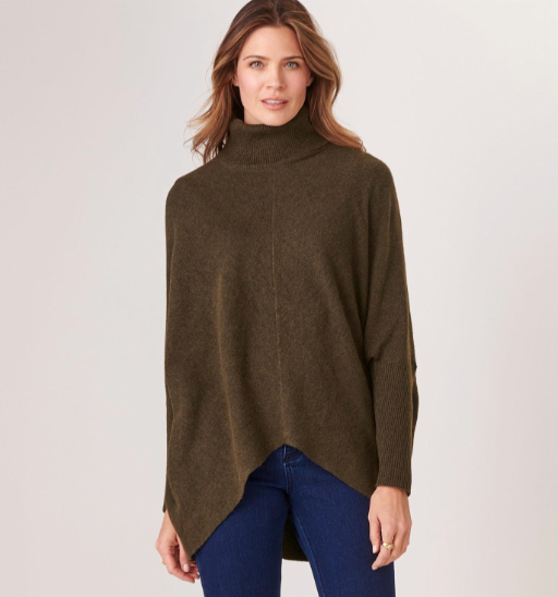 High Low Tunic Sweater, Green Melange