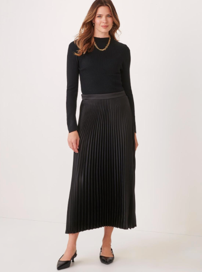 Pleated Long Skirt, Black