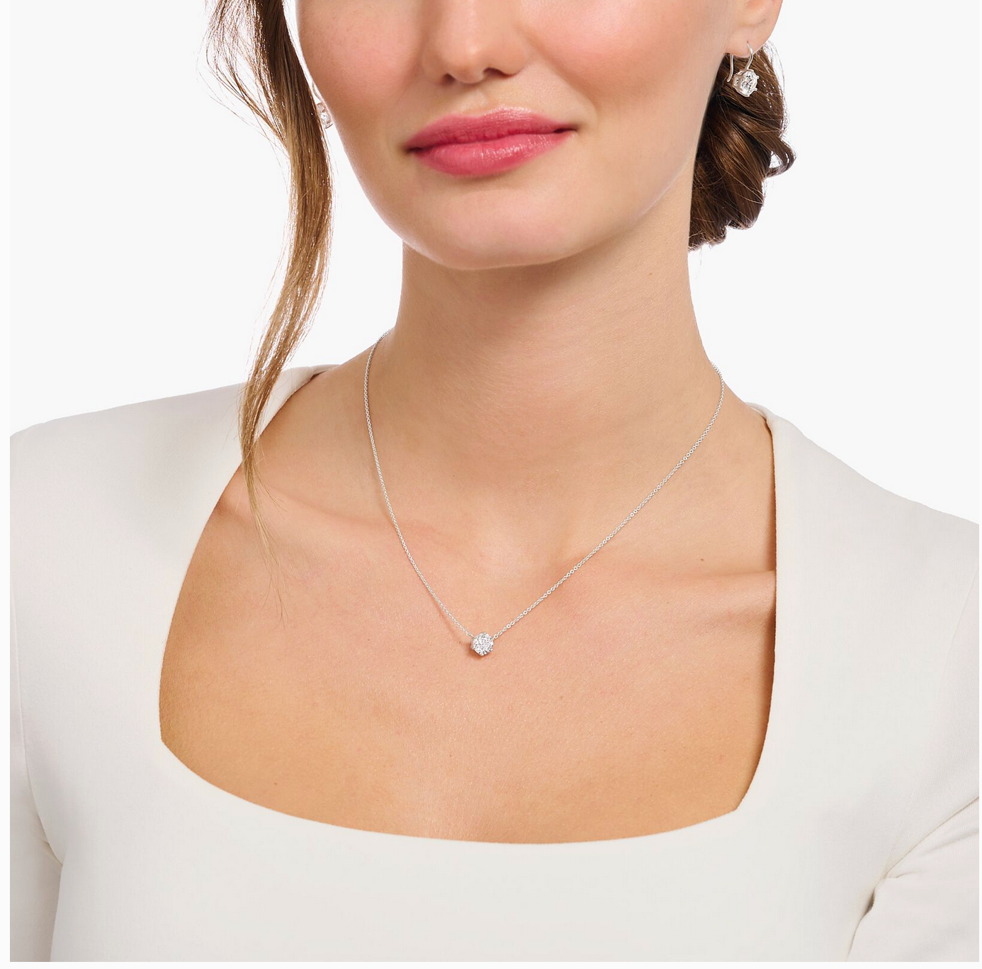 Silver Necklace With White Zirconia Pendant