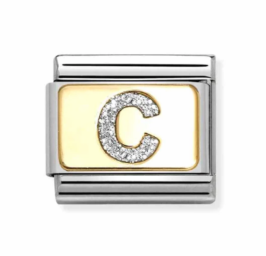 Nomination Italy Composable Classic Glitter Letters in Stainless Steel, Enamel with 18K Gold