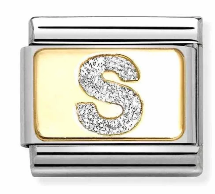 Nomination Italy Composable Classic Glitter Letters in Stainless Steel, Enamel with 18K Gold