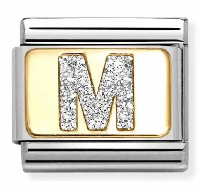 Nomination Italy Composable Classic Glitter Letters in Stainless Steel, Enamel with 18K Gold