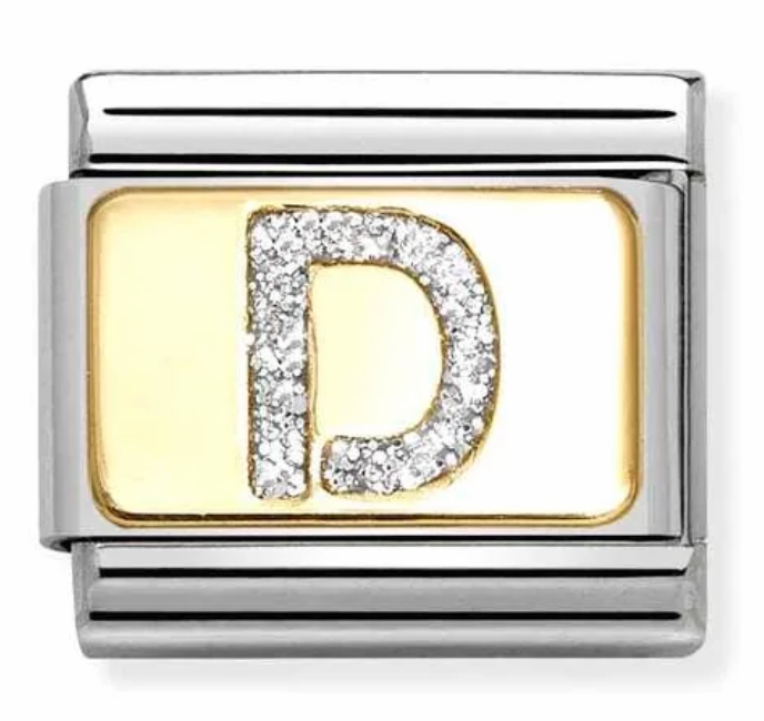 Nomination Italy Composable Classic Glitter Letters in Stainless Steel, Enamel with 18K Gold