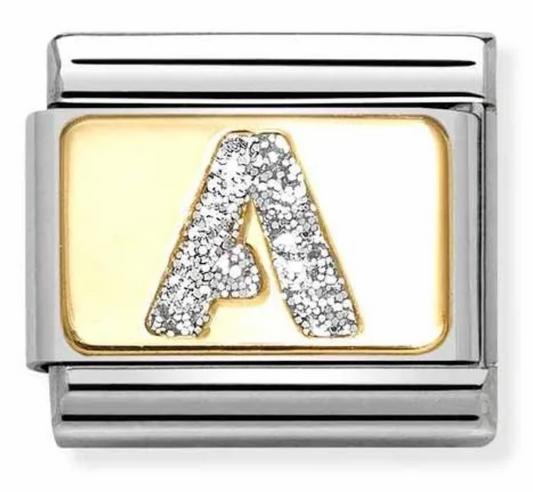 Nomination Italy Composable Classic Glitter Letters in Stainless Steel, Enamel with 18K Gold