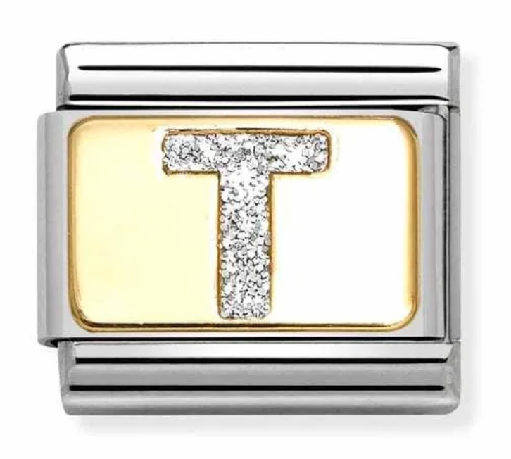 Nomination Italy Composable Classic Glitter Letters in Stainless Steel, Enamel with 18K Gold