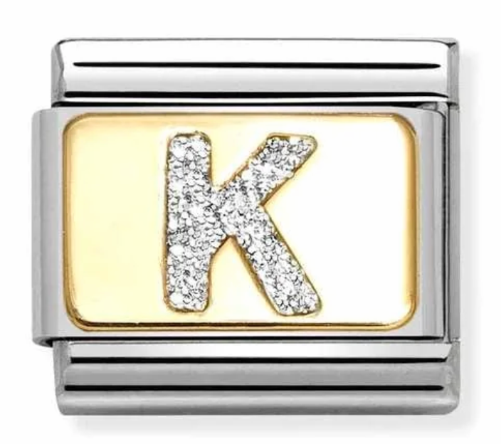 Nomination Italy Composable Classic Glitter Letters in Stainless Steel, Enamel with 18K Gold