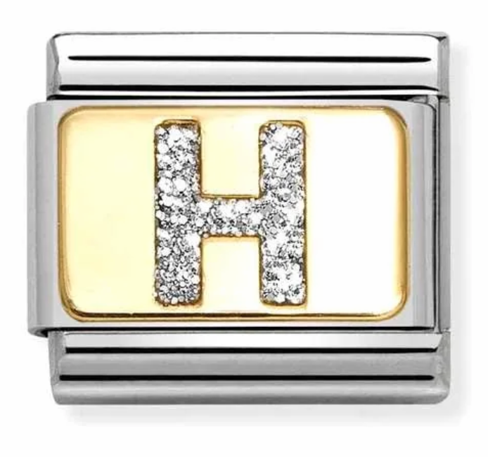 Nomination Italy Composable Classic Glitter Letters in Stainless Steel, Enamel with 18K Gold