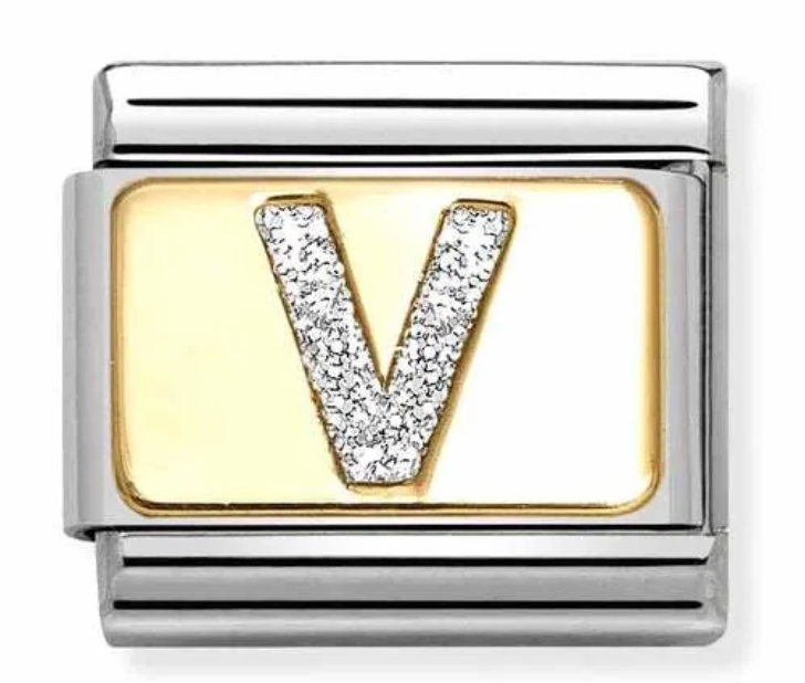 Nomination Italy Composable Classic Glitter Letters in Stainless Steel, Enamel with 18K Gold