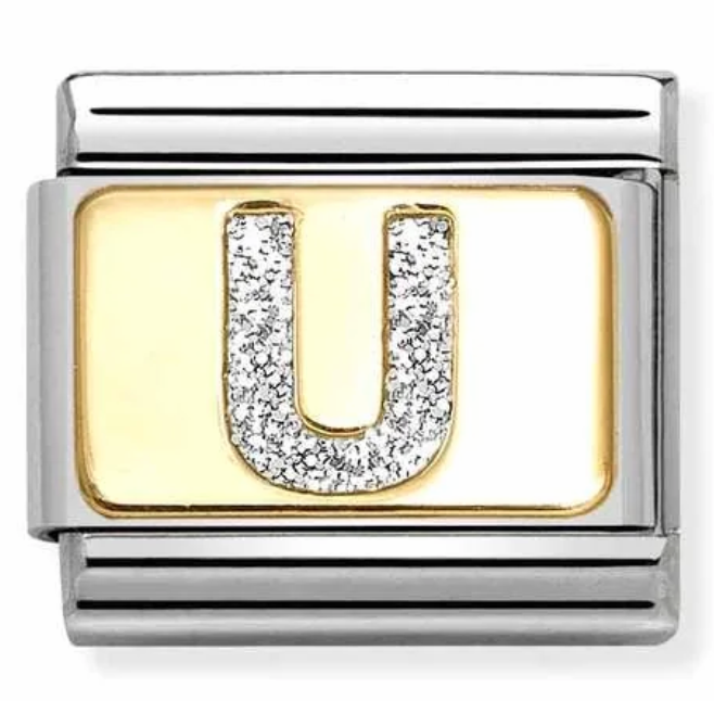 Nomination Italy Composable Classic Glitter Letters in Stainless Steel, Enamel with 18K Gold