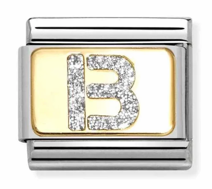 Nomination Italy Composable Classic Glitter Letters in Stainless Steel, Enamel with 18K Gold
