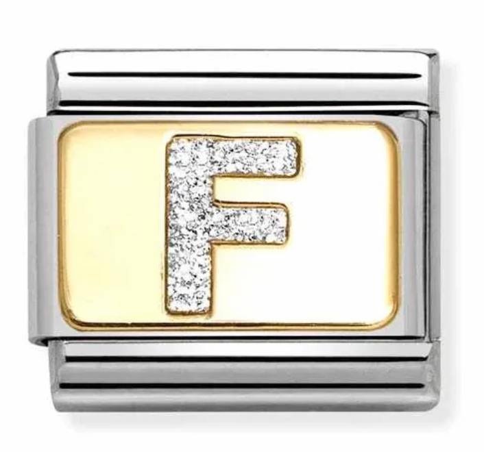 Nomination Italy Composable Classic Glitter Letters in Stainless Steel, Enamel with 18K Gold