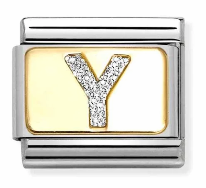 Nomination Italy Composable Classic Glitter Letters in Stainless Steel, Enamel with 18K Gold