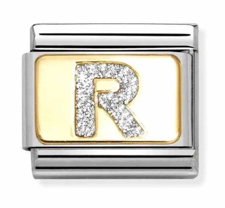 Nomination Italy Composable Classic Glitter Letters in Stainless Steel, Enamel with 18K Gold